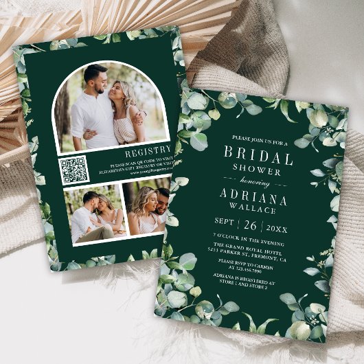 Invitation Code QR Eucalyptus Vert Émeraude pour une Baby Sho
