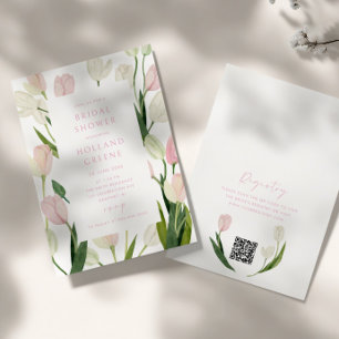 Invitation Code QR Fête de Mariage Tulipe Rose Pâle