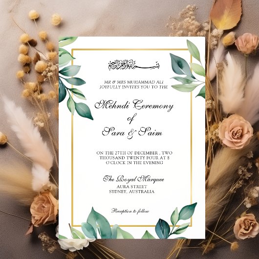 Invitation Code QR Feuille moderne Eucalyptus Mehndi