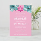Invitation Code QR Fleur d'aquarelle rose pour Bat Mitzvah (Debout devant)