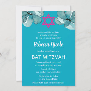 Invitation Code QR Fleur d'aquarelle rose pour Bat Mitzvah
