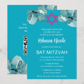 Invitation Code QR Fleur d'aquarelle rose pour Bat Mitzvah (Devant / Derrière)