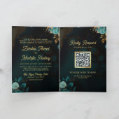 Invitation Code QR Fleur Or Sarcelle Foncé Mariage Musulman (Intérieur)