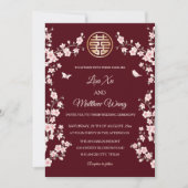 Invitation Code QR Fleur orientale rose Mariage chinois (Devant)