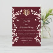 Invitation Code QR Fleur orientale rose Mariage chinois (Debout devant)
