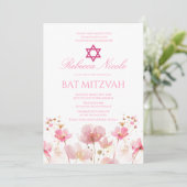 Invitation Code QR Fleur rose aquarelle Bat Mitzvah  (Debout devant)