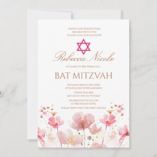 Invitation Code QR Fleur rose aquarelle Bat Mitzvah