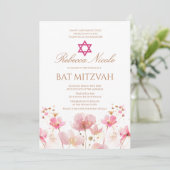 Invitation Code QR Fleur rose aquarelle Bat Mitzvah (Debout devant)