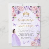 Invitation Code QR Fleur rose violet Or Quinceañera (Devant)