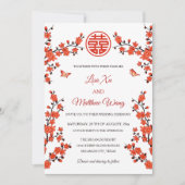Invitation Code QR | Fleur rouge cerise | Mariage chinois (Devant)