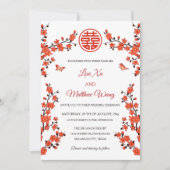 Invitation Code QR | Fleur rouge | Mariage chinois (Devant)