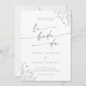Invitation Code QR Fleur Sauvage Grise Boho Mariage Espagnol (Devant)