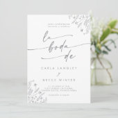 Invitation Code QR Fleur Sauvage Grise Boho Mariage Espagnol (Debout devant)