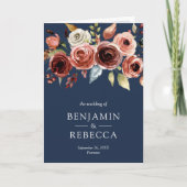 Invitation Code QR Fleurs Aquarelle Terracotta Mariage Bleu M (Devant)