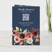 Invitation Code QR Fleurs Aquarelle Terracotta Mariage Bleu M (Dos)