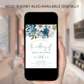 Invitation Code QR Fleurs Bleues Aquarelle Mariage 