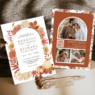 Invitation Code QR Fleurs Citrouille en Terre Cuite Mariage