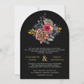 Invitation Code QR Fleurs de Roses de Bourgogne Mariage Noir (Devant)