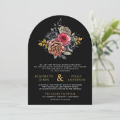 Invitation Code QR Fleurs de Roses de Bourgogne Mariage Noir (Debout devant)