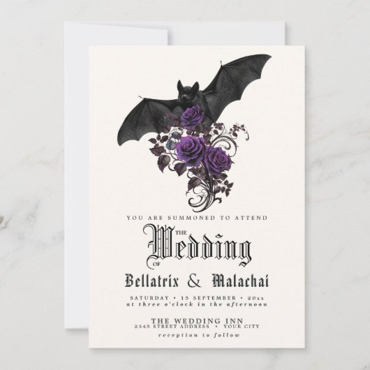 Invitation Code QR Fleurs Gothiques Bats Profond Améthyste Vi (Devant)