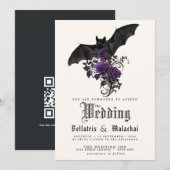 Invitation Code QR Fleurs Gothiques Bats Profond Améthyste Vi (Devant / Derrière)