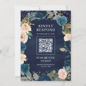 Invitation Code QR Fleurs Mariage Musulman Bleu Nuit et Pêche (Dos)