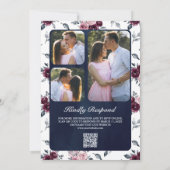 Invitation Code QR Fleurs Rose Poudré Violet Navy Mariage (Dos)