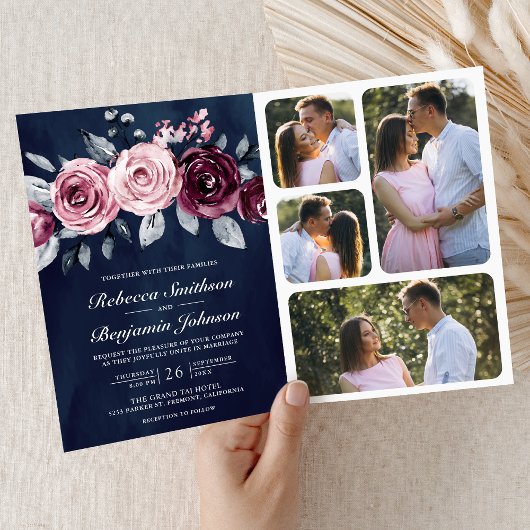Invitation Code QR Fleurs Rose Poussiéreux Violet Mariage Nui