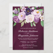 Invitation Code QR Fleurs Violettes Mariage Foncé Plum (Devant)