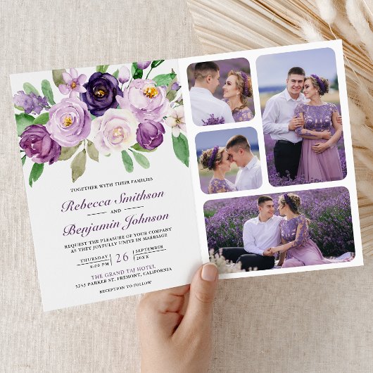 Invitation Code QR Fleurs Violettes Rustiques Mariage Tout en