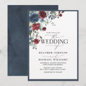Invitation Code QR floral aquarelle bordeaux marine (Devant / Derrière)