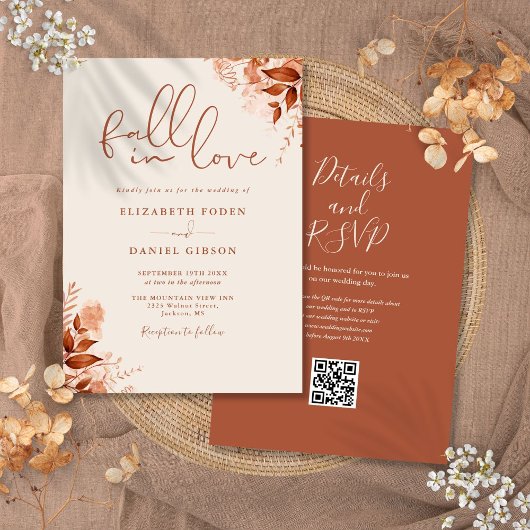 Invitation Code QR Floral Automnal Rustique pour Mariage