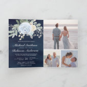 Invitation Code QR Floral Bleu Poussiéreux Mariage Navy (Intérieur)