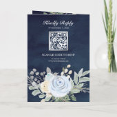 Invitation Code QR Floral Bleu Poussiéreux Mariage Navy (Dos)