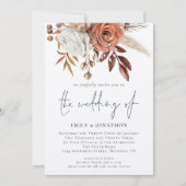 Invitation Code QR Floral Boho Bleu Nuit Mariage d'Hiver (Devant)