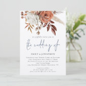 Invitation Code QR Floral Boho Bleu Nuit Mariage d'Hiver (Debout devant)