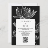 Invitation Code QR floral botanique mariage noir et blanc (Dos)