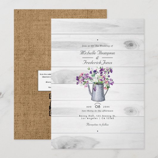 Invitation Code QR Floral de Jardin de Campêtre Rustique pour (Devant / Derrière)