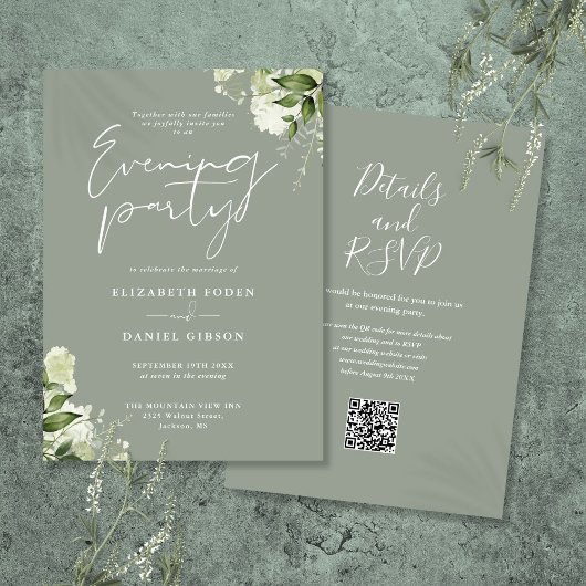 Invitation Code QR floral de la soirée de mariage de la verdu