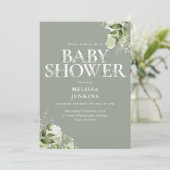 Invitation Code QR floral de la verdure sage pour Baby Shower (Debout devant)