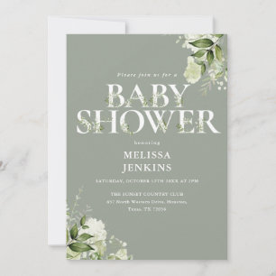 Invitation Code QR floral de la verdure sage pour Baby Shower