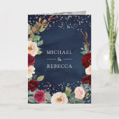 Invitation Code QR Floral de pêche de Bourgogne Mariage bleu  (Devant)