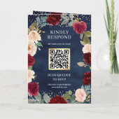 Invitation Code QR Floral de pêche de Bourgogne Mariage bleu  (Dos)
