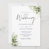 Invitation Code QR floral de verdure de mariage de script (Devant)