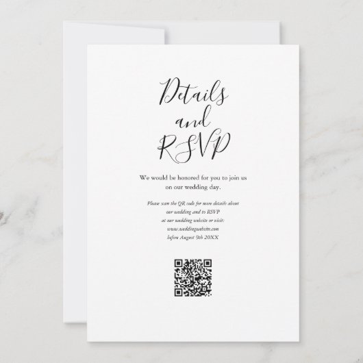 Invitation Code QR floral de verdure de mariage de script (Dos)