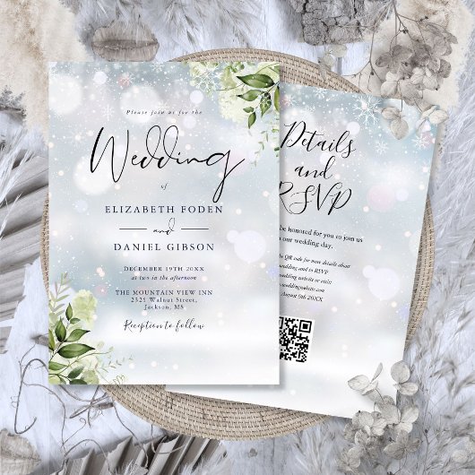 Invitation Code QR Floral de Verdure d'Hiver Mariage