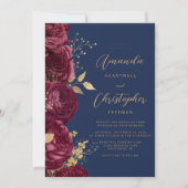Invitation Code QR Floral Doré Bourgogne Mariage (Devant)