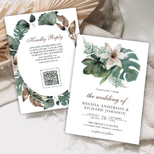 Invitation Code QR Floral Feuilles Tropicales Aquarelle Maria