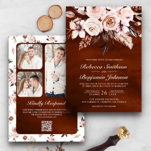 Invitation Code QR Floral Ivoire Terreux Mariage Terracotta