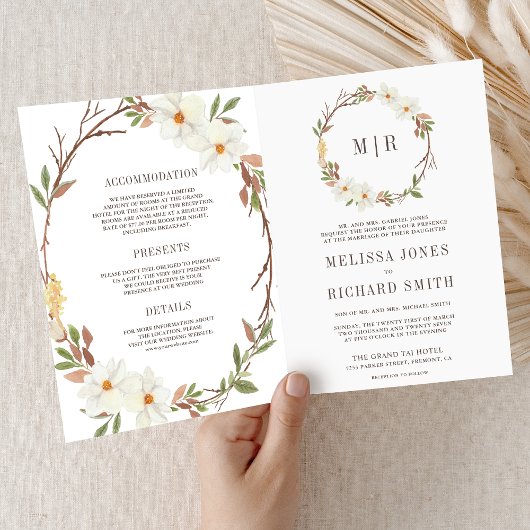 Invitation Code QR Floral Magnolia Blanc Rustique Mariage